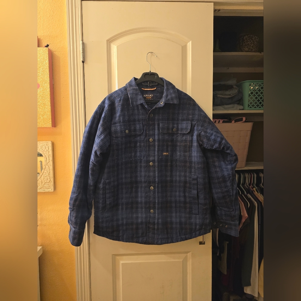 Ariat Blue Plaid Snap Button Jacket Sz M